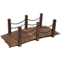 Outsunny 5 ft Wooden Garden Bridge Arc Footbridge with Metal Chain Railings & Solid Fir Construction, Carbonized(m-11)