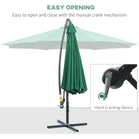 Outsunny 10' Deluxe Patio Umbrella, Outdoor Market Parasol, Banana Hanging Offset Sunshade with Crank, Cross Base, Dark Green(m-4)