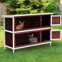 PawHut 2 Tier Wooden Rabbit Hutch Indoor Outdoor, Elevated Bunny Cage w/ Run and Tray for Guniea Pigs Small Animal(m-8)