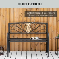 Outsunny 2 Seater Garden Bench 45" x 21.75" x 35.5" Steel Frame Loveseat for Yard, Lawn, Porch, Patio, Black and Gold(m-4)