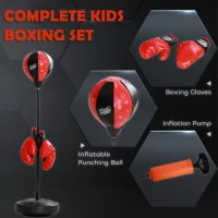 Qaba Height Adjustable Punching Bag for Kids w/ Stand & Boxing Gloves for 5-10 Years, Red(m-5)