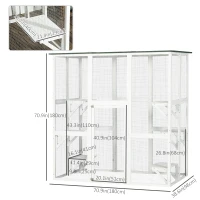 PawHut Large Outdoor Catio Enclosure, Wooden Cat Patio with 6 Balanced Platforms and Asphalt Roof, 70.9" x 38.6" x 70.9", White(m-3)