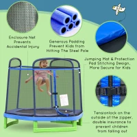 Outsunny 84.75" Kids Trampoline 7 FT Indoor Outdoor Trampolines with Safety Net Enclosure Built-in Zipper Padded Covering, for Boys and Girls, Blue(m-6)