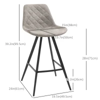 HOMCOM Bar Height Bar Stools Set of 2, Microfiber Cloth Bar Chairs with Metal Leg, Padded Seat, Kitchen Stools for Kitchen Island, Grey(m-3)