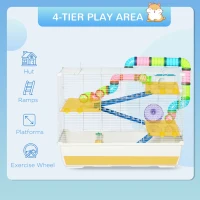 PawHut 31" Large Hamster Cage, Small Animal House, Multi-storey Gerbil Haven, Tunnel Tube System, with Water Bottle, Exercise Wheel, Food Dish, Ramps, White(m-6)