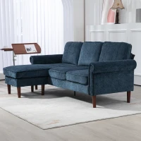 HOMCOM L Shape Sofa, Modern Sectional Couch with Changeable Chaise Lounge, Wooden Legs, Corner Sofa for Living Room, Dark Blue(m-8)