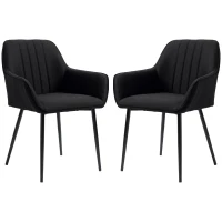 HOMCOM Dining Chairs Set of 2, Upholstered Linen Fabric Accent Chairs with Metal Legs, Black(m-11)