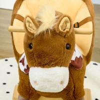 Qaba Baby Rocking Horse, Riding Horse, Plush Animal Rocker with Realistic Sound, Pedals for Ages 18-36 Months, Brown(m-9)