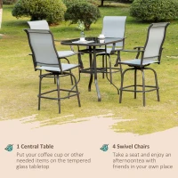 Outsunny 5 Pieces Patio Furniture Set, Outdoor Garden Conversation Set with Tempered Glass Table, 4 Swivel Chairs and Umbrella Hole, Grey(m-4)