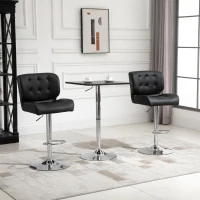 HOMCOM Bar Stools Set of 2, Adjustable Height Barstools, Faux Leather Swivel Bar Chairs with 5.1" Thick Padded, Footrest for Kitchen Counter, Home Bar, Black(m-9)