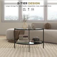 HOMCOM 2-Tier Round Side Table, Sofa End Table for Living Room, Small Accent Table with Tempered Glass Top and Steel Frame(m-4)