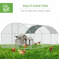 PawHut Galvanized Large Metal Chicken Coop Cage Walk-in Enclosure Poultry Hen Run House Playpen Rabbit Hutch with Cover for Outdoor Backyard 9.2' x 18.7' x 6.5' Silver(m-5)