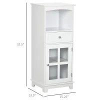 kleankin Bathroom Floor Cabinet with Drawer, Glass Door Side Cabinet, Multifunctional Corner Unit with Adjustable Shelf for Home Office, Living Room, White(m-3)