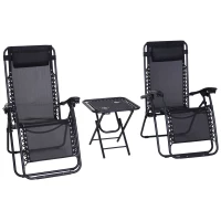 Outsunny Zero Gravity Chair Set of 2 Patio Chair with Side Table Cupholders and Pillows for Pool, Backyard, Lawn, Black(m-11)