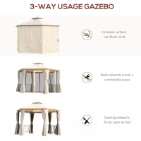 Outsunny 13ft Hexagon Gazebo Outdoor Canopy Shelter with Netting and Shaded Curtains Beige(m-5)