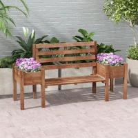 Outsunny Wood Outdoor Bench with Planter Boxes 2-Seater Garden Bench with Slat Seat and Back Dark Brown(m-8)