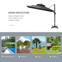Outsunny 10ft Offset Patio Umbrella, Hanging Cantilever Umbrella, Square Shape, Aluminum Cross Base, Tilt, 360-Degree Rotation, Gray(m-7)