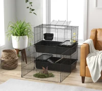 PawHut Small Animal Cage with Playpen, Multi-level Pet Habitat Indoor for Guinea Pigs Hedgehogs Bunnies with Accessories, Water Bottle, Food Dish, Feeding Trough(m-10)
