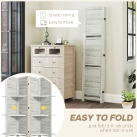 HOMCOM 4 Panel 67" Tall Wood Privacy Screen Room Divider with 3 Shelves and Folding Storage for Bedroom, Distressed White(m-5)
