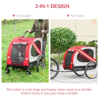 Aosom Dog Bike Trailer, 2-in-1 Dog Wagon Pet Stroller for Travel with Universal Wheel Reflectors Flag, for Small and Medium Dogs, Red(m-6)