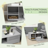 PawHut Cat Litter Box Enclosure with Spacious Interior, Cat Washroom Storage End Table for Indoor Cats with Hidden Storage Cabinet Space, Elevated Bottom, Grey(m-4)