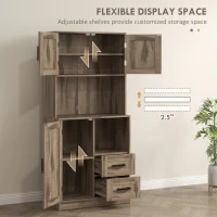 HOMCOM 60" Kitchen Pantry Storage Cabinet, Farmhouse Kitchen Hutch w/ Microwave Oven Countertop, Adjustable Shelves, Gray Wash(m-7)