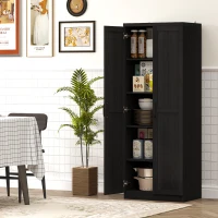 HOMCOM 63" 2-Door Kitchen Pantry, Freestanding Cabinet with 2 Adjustable Shelves for Dining Room, Cinnamon Black Wood Grain(m-10)