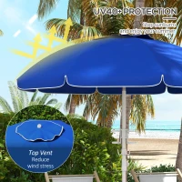 Outsunny 5.7' Beach Umbrella for Travel with Tilt, Adjustable Height, 2 Cup Holders, Hooks, Vent, Ruffles, Sapphire Blue(m-4)