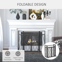 HOMCOM 3-Panel Fireplace Screen with Double Doors,  47.25" x 31"Steel Mesh Fire Spark Guard Cover for Living Room Indoor Decor, Black(m-5)