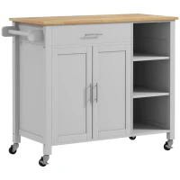 HOMCOM Wooden Rolling Kitchen Island on Wheels,  Kitchen Cart with Drawer for Dining Room, Grey(m-1)