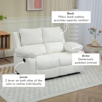 HOMCOM PU Leather Manual Recliner Sofa, Double Reclining Loveseat with Pullback Control Footrest for Living Room, White(m-5)