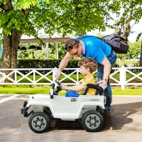 Aosom 12V Kids Battery Powered Off Road Truck with Remote Control Speeds Lights MP3 LCD Power Indicator Adjustable Speed White(m-2)