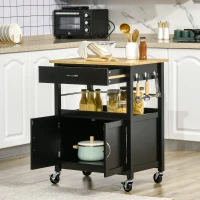 HOMCOM Kitchen Cart, Utility Trolley, Small Kitchen Island with Storage Drawer & Side Hooks for Dining Room, Black(m-7)