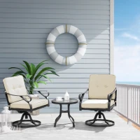 Outsunny 3 Pieces Outdoor Bistro Set, 2 Swivel Rocker Chairs and 1 Round Tempered Glass Table with Cushion, Yard, Lawn, Porch and Garden Furniture, White(m-8)