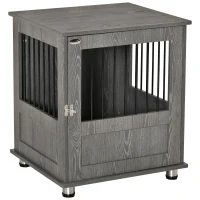 PawHut Dog Crate Furniture, Wooden End Table Furniture with Lockable Magnetic Doors, Small Size Pet Kennel Indoor Animal Cage, Gray(m-1)
