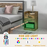 HOMCOM Tall Nightstand with Charging Station and LED Lights, Small Bedside Table with AC Outlets, USB Ports, 2 Drawers, Shelf(m-4)