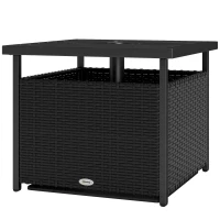 Outsunny 21.75" Outdoor Rattan Wicker Patio Coffee Table with Umbrella Hole, Patio Side Table with Slatted Metal Top, Black(m-2)