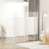 HOMCOM 6 Panel Folding Room Divider, Portable Privacy Screen, Wave Fiber Room Partition for Home Office, White(m-9)