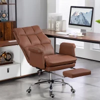HOMCOM PU Leather Executive Office Chair, Ergonomic and Reclining Office Desk Chair with Footrest, Brown(m-10)