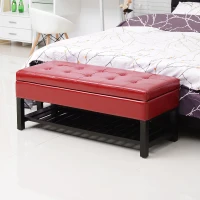 HomCom 44" Tufted Faux Leather Ottoman Storage Bench With Shoe Rack- Crimson Red(m-8)