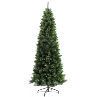 HOMCOM 7.5' Artificial Pencil Christmas Trees, with Auto Open, Steel Base, Pine Needles, for Home Xmas Decoration(m-1)