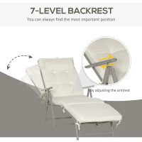 Outsunny Outdoor Folding Chaise Lounge Chair Recliner with Portable Design, Adjustable Backrest, Cushion and Headrest, Cream White(m-4)