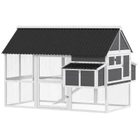 PawHut Wooden Chicken Coop with Run, 2 Nesting Boxes, 2 Roosting Bars, Ramp & Tray, Poultry Cage for 6-8 Chickens, Gray(m-1)
