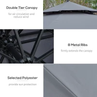 Outsunny 10FT Cantilever Patio Umbrella with Lights Solar Powered Offset Umbrella with Crank and Cross Base for Deck Grey(m-7)