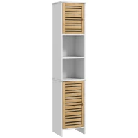HOMCOM Tall Bathroom Cabinet with Bamboo Doors, Bathroom Storage Cabinet with Adjustable Shelves and Open Compartments, White(m-11)