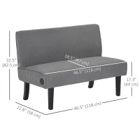HOMCOM 46.5" Loveseat Couch with USB Ports, Corduroy Love Seat Sofa with Wood Legs for Living Room, Bedroom, Small Space, Grey(m-3)