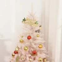 HOMCOM 5ft Artificial Christmas Tree Home Decoration Automatic Open  White and Pink(m-10)