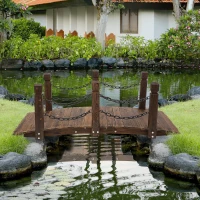 Outsunny 5 ft Wooden Garden Bridge Arc Footbridge with Metal Chain Railings & Solid Fir Construction, Carbonized(m-2)