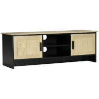 HOMCOM TV Stand for 60 inches, TV Cabinet with 2 Shelves, 2 Cable Managements and 2 Rattan Door Cabinets, Natural(m-11)