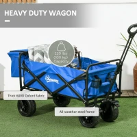 Outsunny Steel Frame Folding Garden Cart, Collapsible Wagon Cart with Cooler Bag, Telescopic Handle and Carrying Bag(m-9)